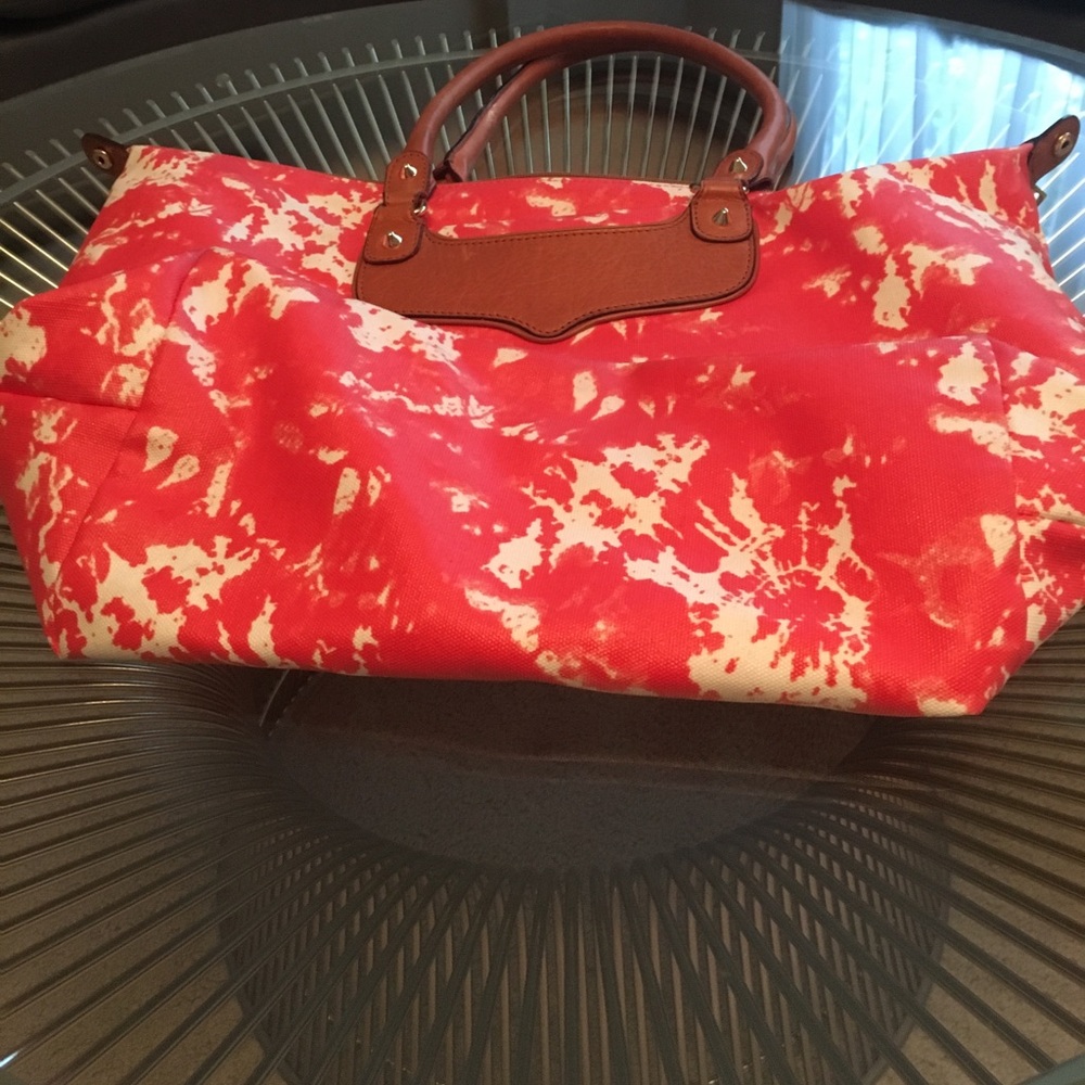 Rebecca Minkoff Red and White Tie-Dye Canvas Tote with Brown Trim - EUC - Picture 2 of 4